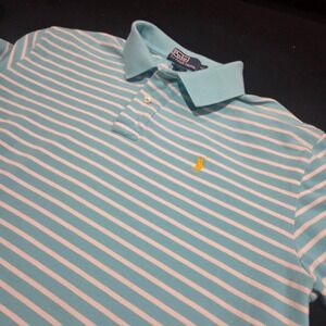 Polo Ralph Lauren Mens XL Striped Polo Shirt Light Blue White Yellow Pony Cotton